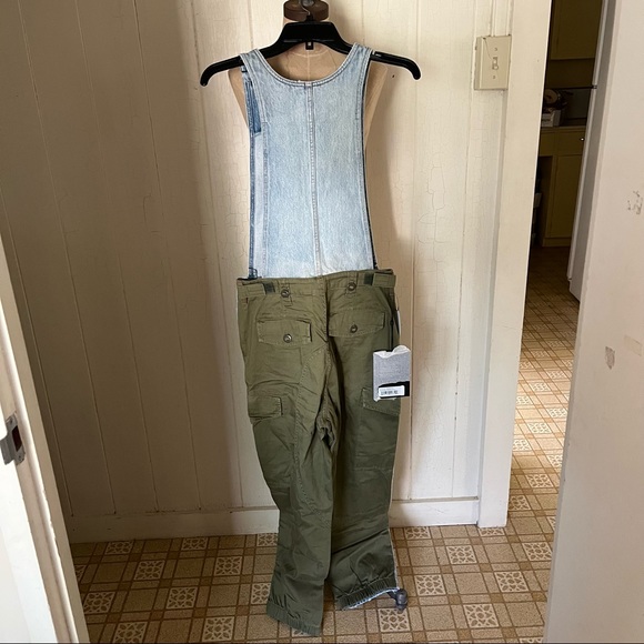 ALEXANDER WANG sz 27 Hybrid Overalls Jump Mix Denim Jumpsuit Green - Picture 2 of 8